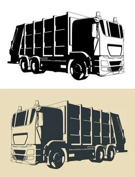 Garbage truck illustrations Stock Illustration