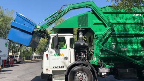 Garbage Truck Loading Waste from Dumpster Bin Stock Footage 205059053