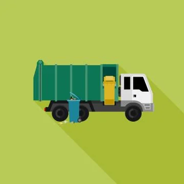 Garbage truck with long shadow Illustrazione stock