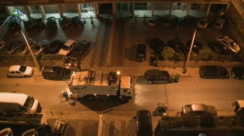 Garbage truck by night Stock Footage 334531