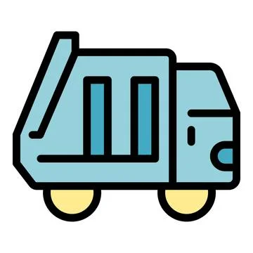 Garbage truck picking up trash cans side view minimalist icon Stock Illustration