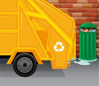 Garbage truck picking up trash Stock Illustration