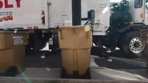 Garbage Truck Pickup Close Up Side View Stock Footage 53501818