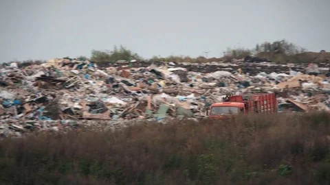 Garbage truck. Processing of waste, garbage. Sorting. Montain garbage. Stock Footage 82470054