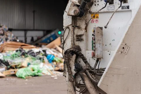 Garbage truck at the sorting station Stock Photos