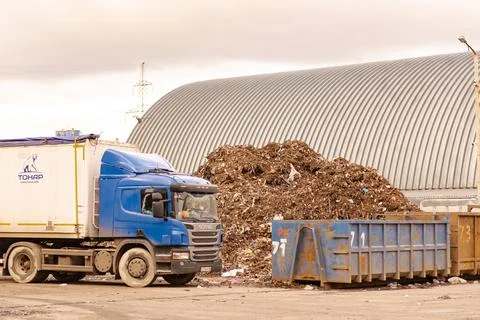 Garbage truck at the sorting station Stock Photos