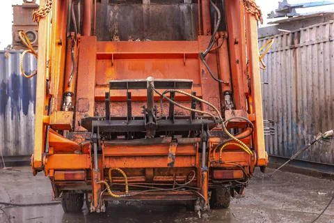Garbage truck at the sorting station Stock Photos