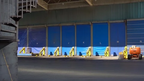 Garbage truck unloading area. gates for unloading garbage trucks at incinerator Stock-Footage 120148704