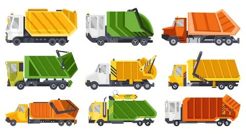 Garbage trucks with auto loader. Collection and transportation of solid Stock Illustration