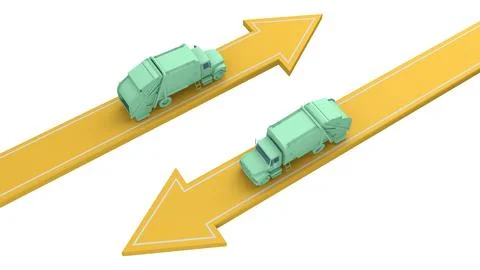 Garbage trucks go in different directions Stock Illustration
