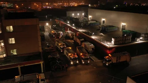 Garbage trucks at the waste processing plant aerial view Stock-Footage 129639225