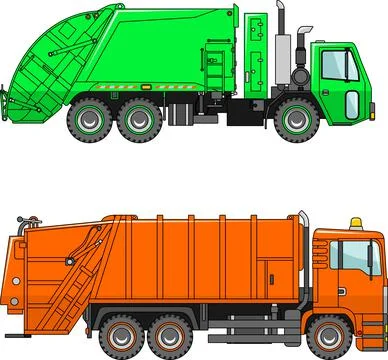 Garbage trucks  on a white background in a flat style Stock Illustration