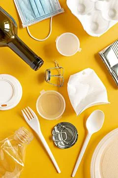 Garbage from various materials plastic, metal and other for recycling. Stock Photos