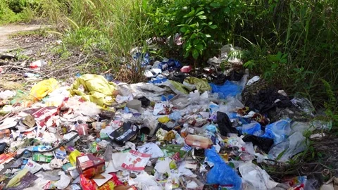 Garbage was thrown away not in the proper garbage disposal site, in an empt.. Stock Footage 300989638