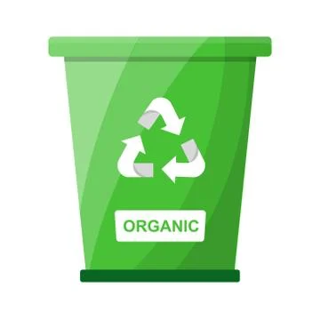 Garbage Waste Sorting Organic Recycle Bin Green Color Flat Vector Illustratio Stock Illustration