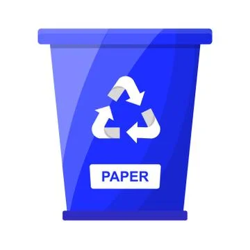 Garbage Waste Sorting Paper Recycle Bin Blue Color Flat Vector Illustration W Stock Illustration