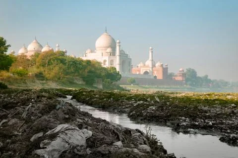 Garbage Waste in Yamuna River just before Taj Mahal Stock Photos
