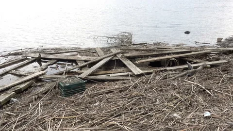 Garbage in the water in 4K Stock Footage 153103574