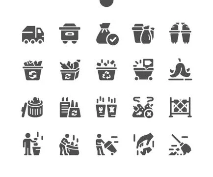 Garbage Well-crafted Pixel Perfect Vector Solid Icons Stock Illustration