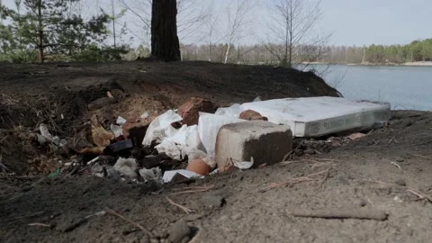 Garbage in the woods after picnic. Stock Footage 130430312