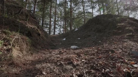 Garbage in the woods after picnic. Stock Footage 130430331