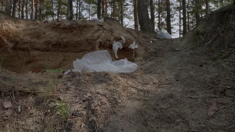 Garbage in the woods after picnic. Stock Footage 130430351