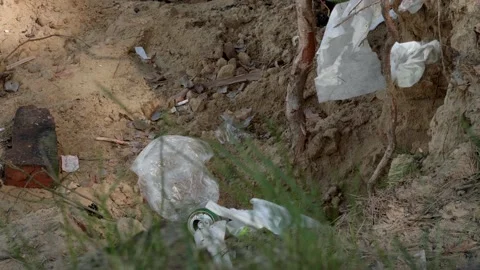 Garbage in the woods after picnic. Stock Footage 130430475