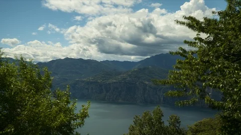 Garda Lake view with branches, Malcesine Veneto, Time Lapse Stock Footage 88537662