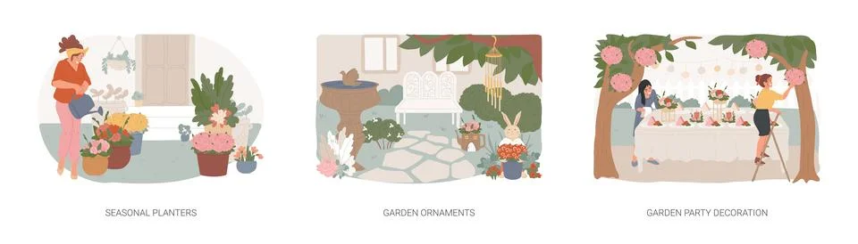 Garden accessories isolated concept vector illustration set. Stock Illustration