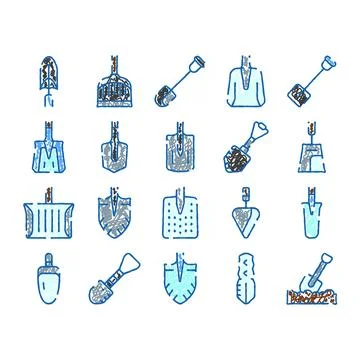 Garden and construction tools spade shovel trowel set Stock Illustration