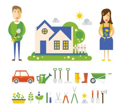 Garden and Orchard.  Vector Flat Illustration, Icon Set 스톡 일러스트