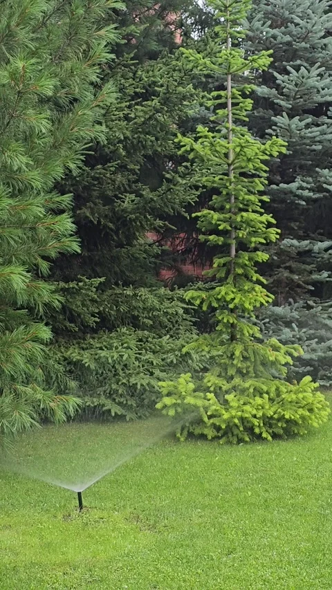 Garden automatic irrigation system watering strawberries. Home water sprinkler. Stock Footage 292864375