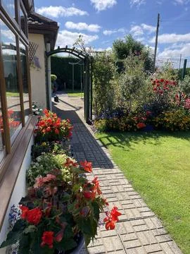 Garden in backyard in spring time. Stock Photos