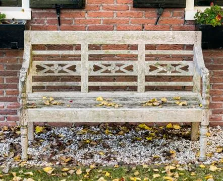 Garden Bench with Leafs Stock Photos