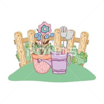 Garden bush with fence and flowers Stock Illustration