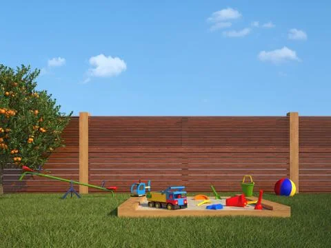 Garden with children's playground Stock Illustration