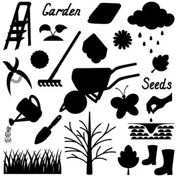 Garden collection. Silhouette. Vector illustration. Stock Illustration