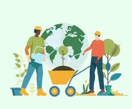 Garden contractor working in the garden flat vector illustration Stock Illustration