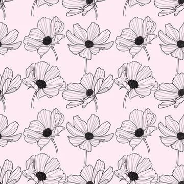 Garden cosmos flower repeat pattern, floral background Stock Illustration