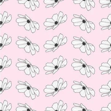 Garden cosmos flower repeat pattern, vector, spring design Stock Illustration