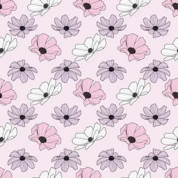Garden cosmos flower repeat pattern, vector, spring design Stock Illustration