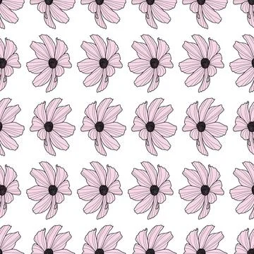 Garden cosmos flower repeat pattern, vector, spring design Stock Illustration
