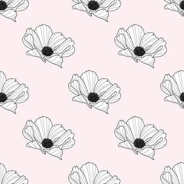 Garden cosmos flower repeat pattern, vector, spring design Stock Illustration