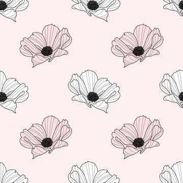 Garden cosmos flower repeat pattern, vector, spring design Stock Illustration