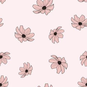 Garden cosmos flower repeat pattern, vector, spring design Stock Illustration
