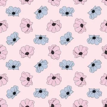 Garden cosmos flower repeat pattern, vector, spring design Stock Illustration