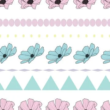 Garden cosmos flower repeat pattern, vector, spring design Stock Illustration