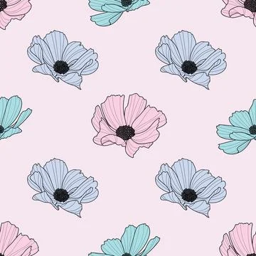 Garden cosmos flower repeat pattern, vector, spring design Stock Illustration