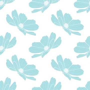 Garden cosmos flower repeat pattern, vector, spring design Stock Illustration