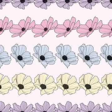 Garden cosmos flower repeat pattern, vector, spring design Stock Illustration